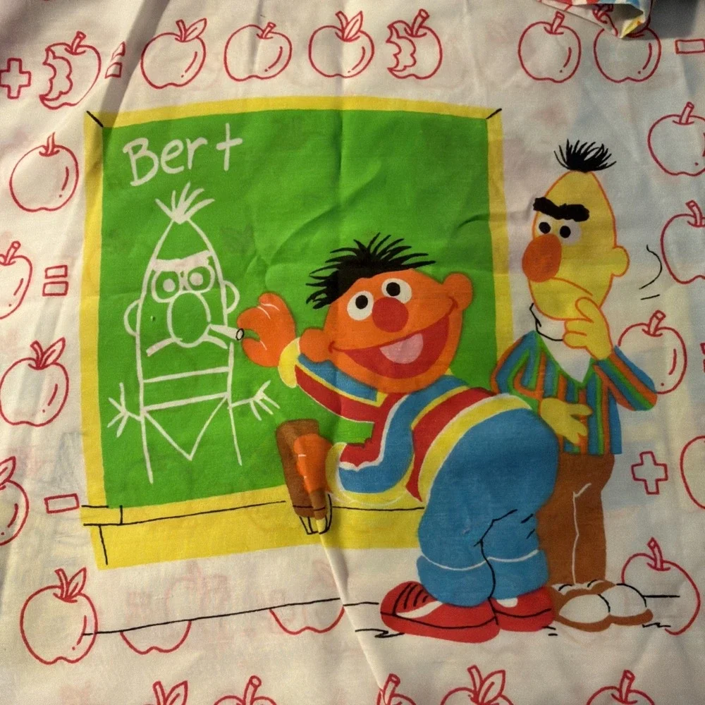 Vtg Sesame‎ Street Twin Flat Sheet School